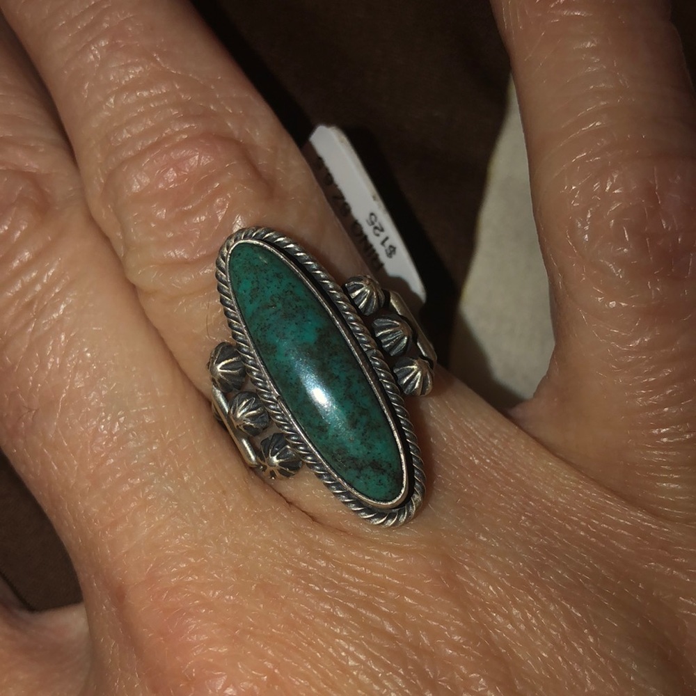***STERLING ARTIST SIGNED Sterling Silver Kingman Turquoise Ring Size 6.5***